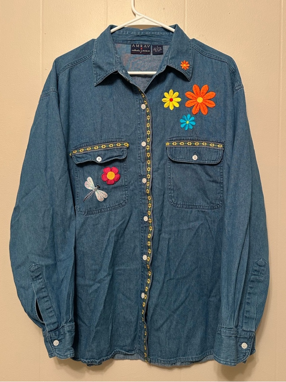 American Vintage 90s Embroidered Denim Button Down Shirt
